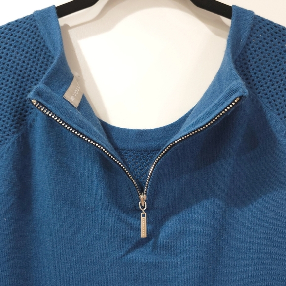 EVOLUTION BY CYRUS Teal Blue Soft Knit Sweater, Viscose Blend, Open Knit Details - Picture 2 of 14